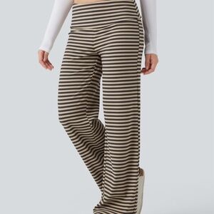 HALARA Black and Tan Striped Wide Leg Pants